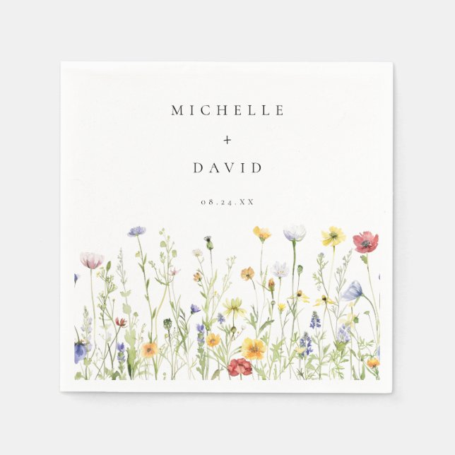 Whimsical Rustic Wildblomma Bröllop Pappersservett (Framsidan)