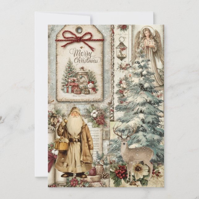 Whimsical Rustik Vintage Tomte Julkort (Framsida)