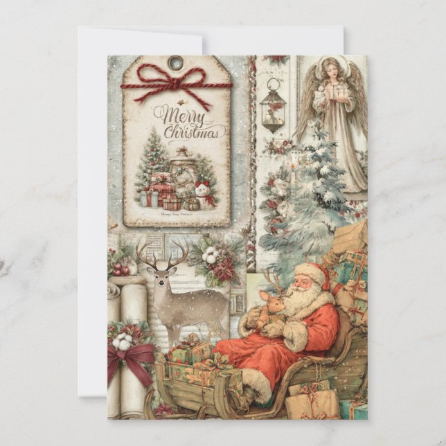Whimsical Rustik Vintage Tomte Julkort (Framsida)