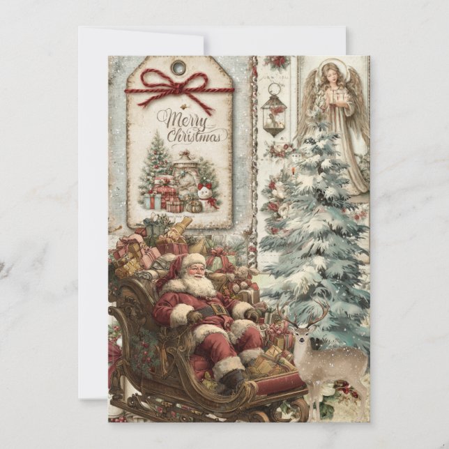 Whimsical Rustik Vintage Tomte Julkort (Framsida)