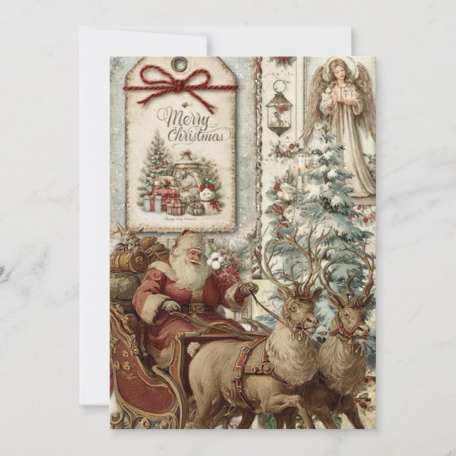 Whimsical Rustik Vintage Tomte Julkort (Framsida)