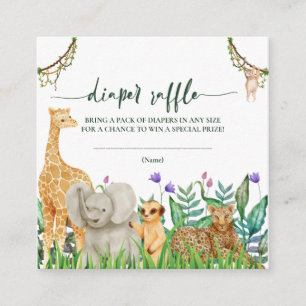 whimsical Safari Djur Baby Shower Blöja Lotteri Tilläggskort