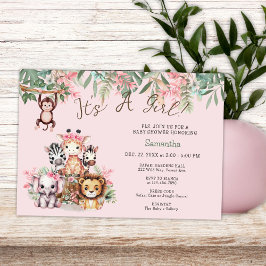Whimsical Safari Jungle Det är en flicka babyskare Inbjudningar