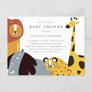 Whimsical Safari Jungle Zoo Animals Baby Shower Inbjudan Vykort