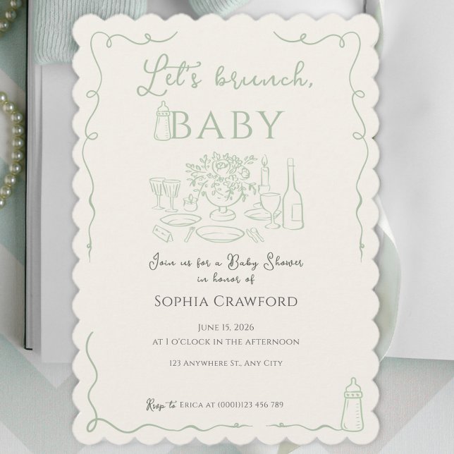 Whimsical Sage Doodle Let's Brunch Baby Shower Inbjudningar (Skapare uppladdad)