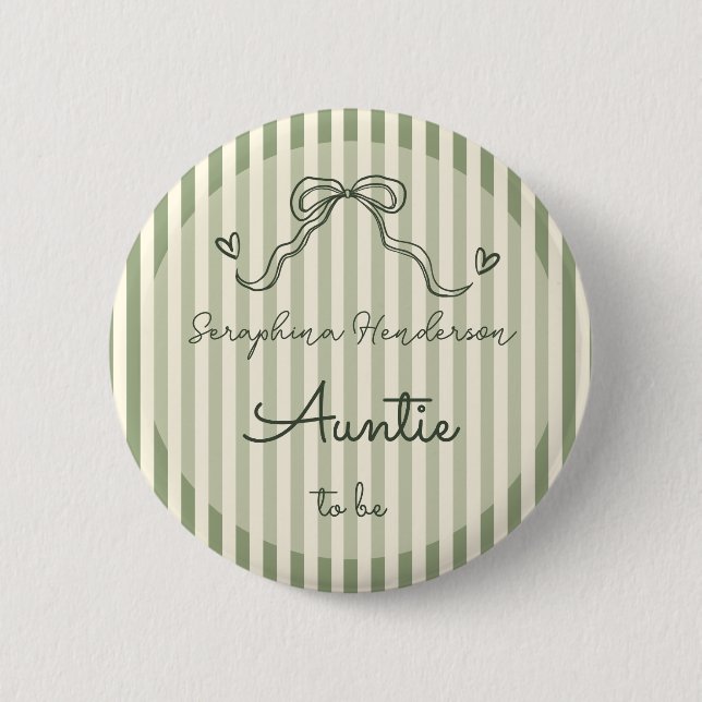 Whimsical Sage Green Baby Shower Auntie To Be Knapp (Framsida)