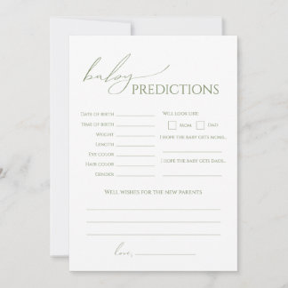 Whimsical Sage Green Baby Shower Predictions Card Inbjudningar