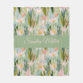 Whimsical Sage Green Floral Personalized Fleecefilt
