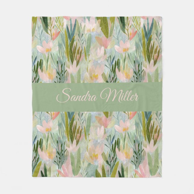 Whimsical Sage Green Floral Personalized Fleecefilt (Framsidan)