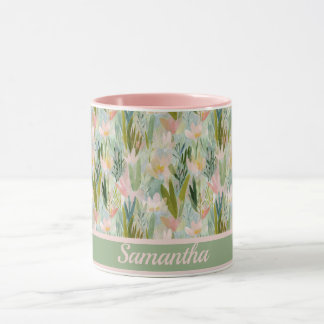 Whimsical Sage Green Floral Personalized Mugg