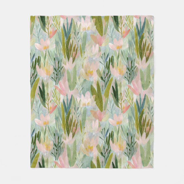 Whimsical Sage Green Floral watercolor Fleecefilt (Framsidan)