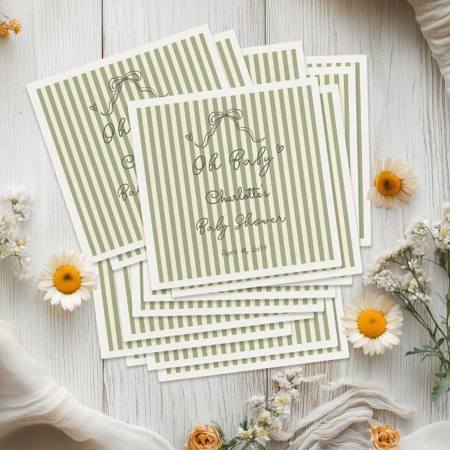 Whimsical Sage Green Gender Neutral Baby Shower Pappersservett (Skapare uppladdad)