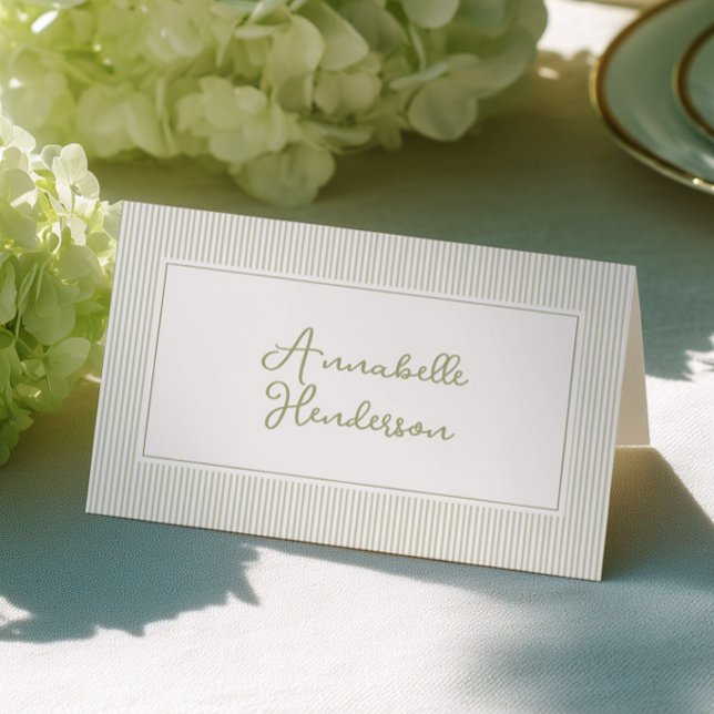 Whimsical Sage Green Stripes Place Cards Bordsnummer (Skapare uppladdad)