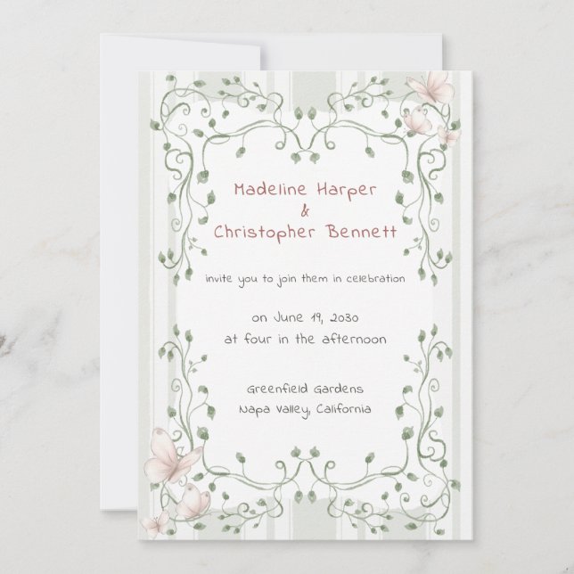 Whimsical Sage Greenery Garden Wedding Inbjudningar (Framsida)