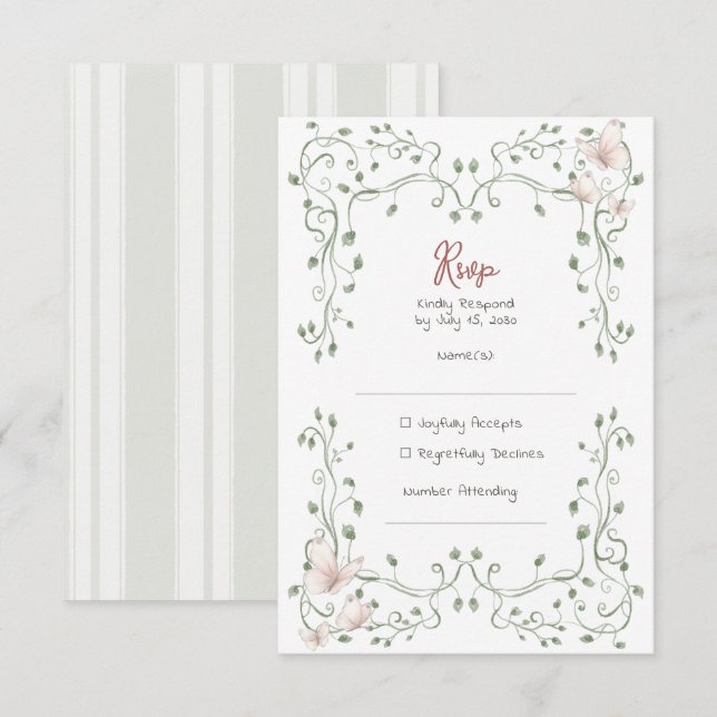 Whimsical Sage Greenery Wedding OSA Kort (Fram/baksida)