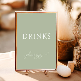 Whimsical Sage Grönt Baby Shower Drinks Sign Poster