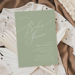 Whimsical Sage Grönt Baby Shower-inbjudan Inbjudningar