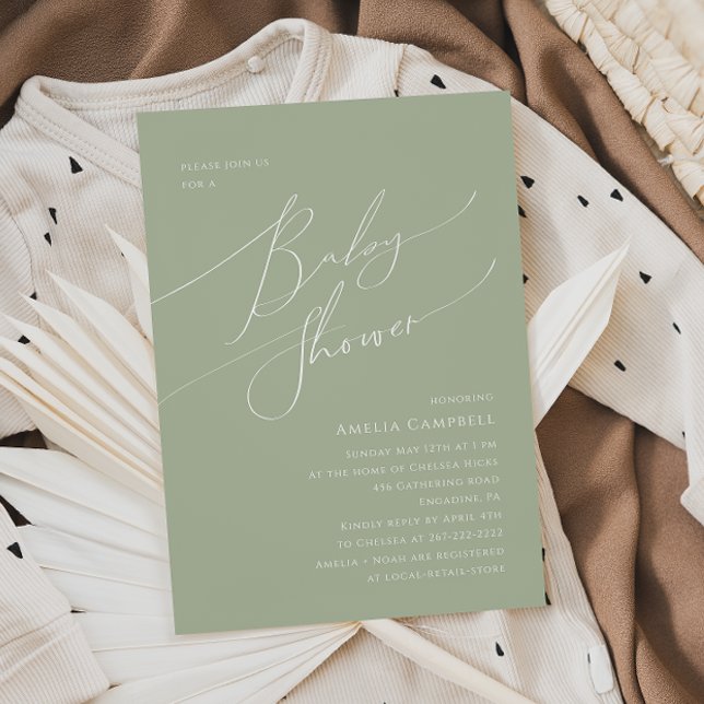 Whimsical Sage Grönt Baby Shower-inbjudan Inbjudningar (Skapare uppladdad)