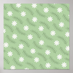 Whimsical Sage Grönt Blommigt Retro, Cheerful Poster