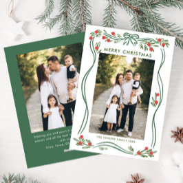 Whimsical Sage Grönt jul Bow Ribbon 2 Photo Julkort