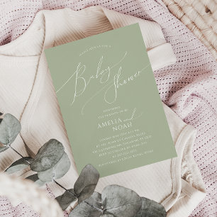 Whimsical Sage Grönt Par Baby Shower Inbjudningar