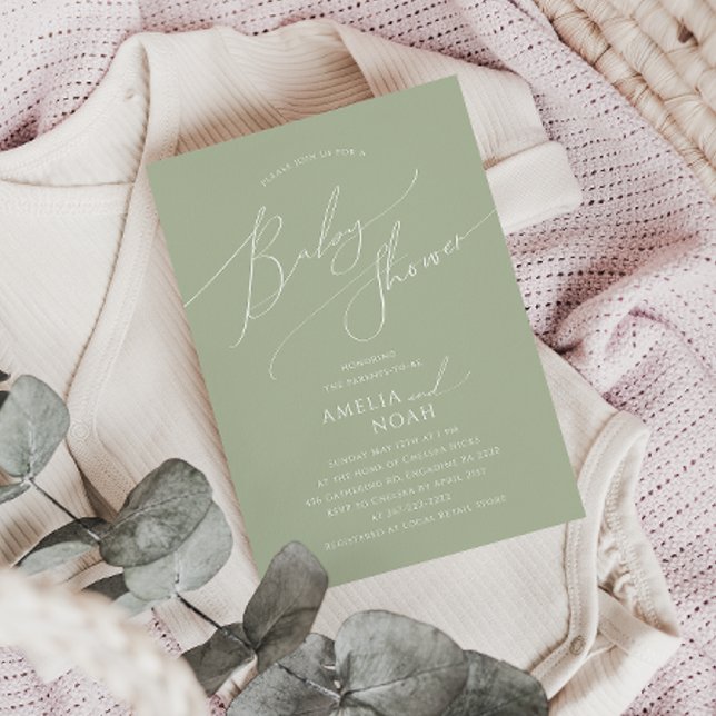 Whimsical Sage Grönt Par Baby Shower Inbjudningar (Skapare uppladdad)