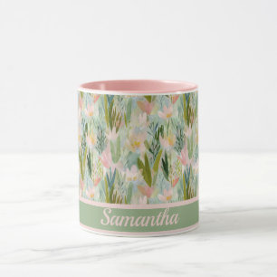 Whimsical Sagegrön Blommig Personlig Mugg