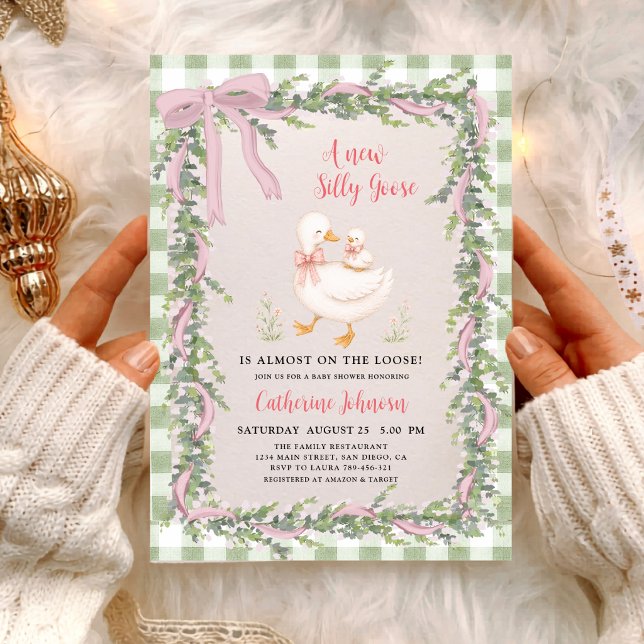 Whimsical Sagegrön Dumma Gås Bebisbadinvitation Inbjudningar (Skapare uppladdad)