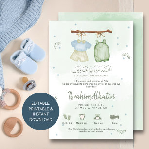 Whimsical Sagegrön Islamisk Baby Boy Födelse Meddelande