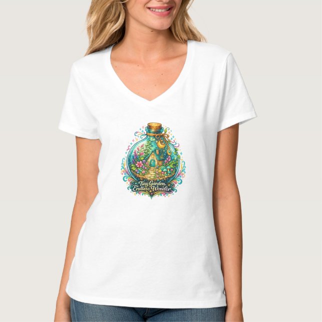 Whimsical Sagoträdgård Botanisk Konst T Shirt (Framsida)