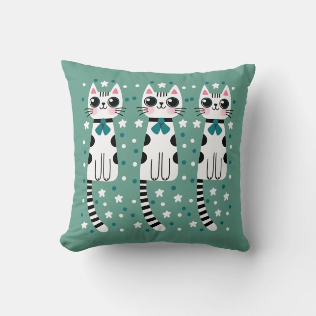 Whimsical Sällsam Katt Teckning Kudde (Framsida)