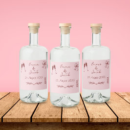 Whimsical Sällsamma Krulliga Rosa Bröllop Spritflaskor Etikett