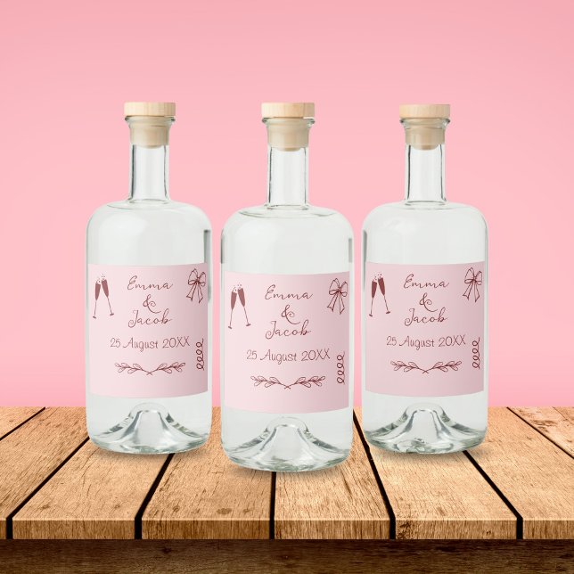 Whimsical Sällsamma Krulliga Rosa Bröllop Spritflaskor Etikett (Whimsical Quirky Squiggles Pink Wedding Bottle Label)