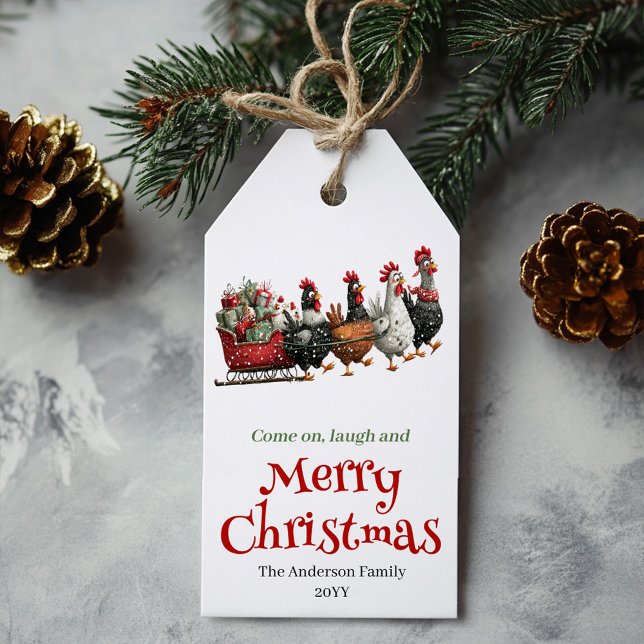 Whimsical Sällsamma Kycklingar Jul Presentkort Presentetikett (Whimsical Quirky Chickens Xmas Gift Tag)