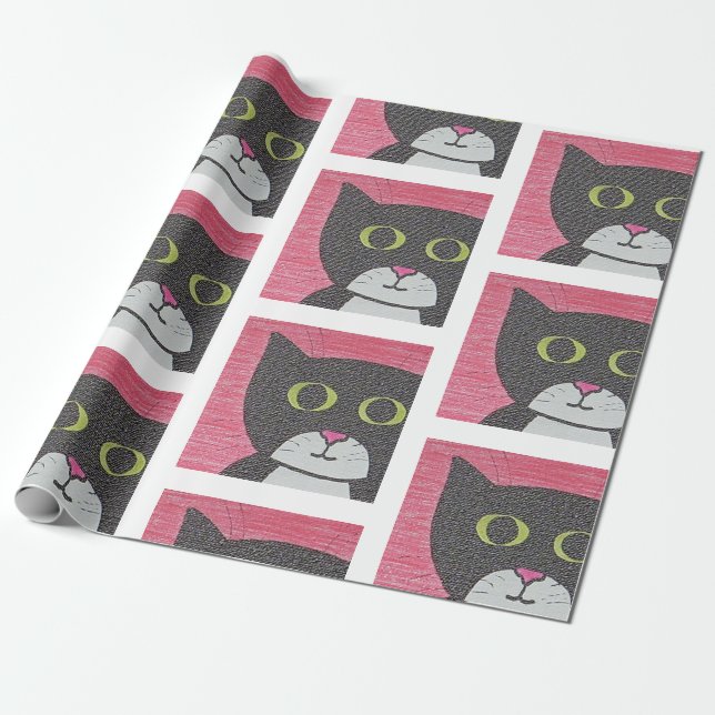 Whimsical Sam Cat Porträtt Wrapping Papper Presentpapper (Utrullad)