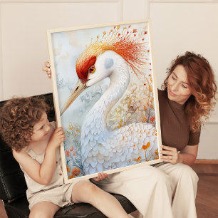 Whimsical Sandhill Crane Art-utskrift Poster