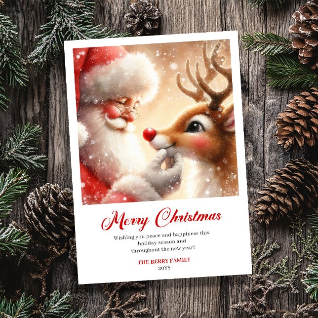 Whimsical Santa and Rudolph Cheerful Christmas  Julkort (Whimsical Santa and Rudolph Cheerful Christmas Greeting Card)