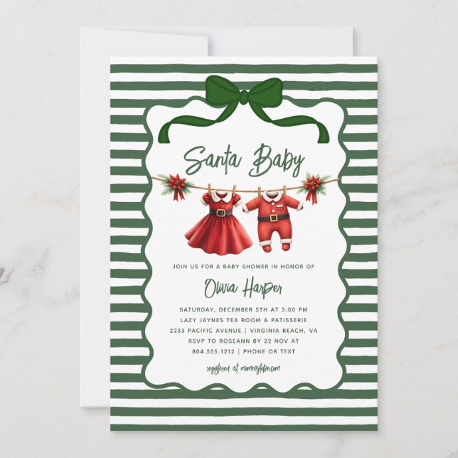 Whimsical Santa Baby Bow Baby Shower Invitation Inbjudningar (Framsida)