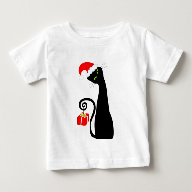 Whimsical Santa Cat Baby T-Shirt (Framsida)