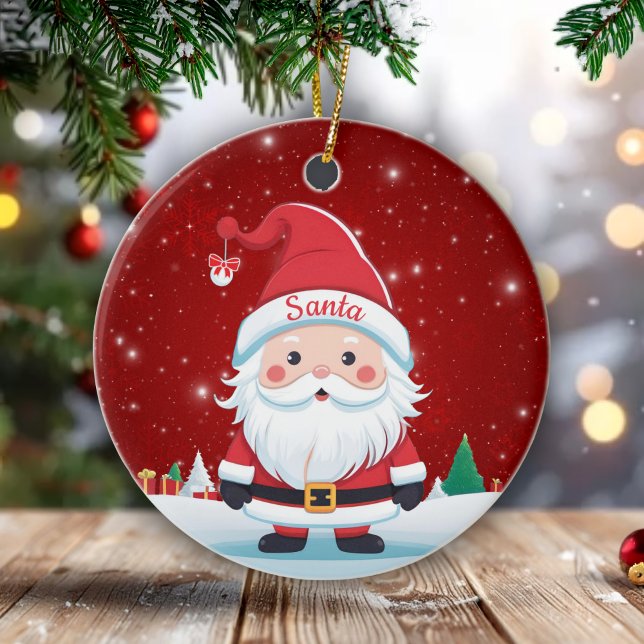Whimsical Santa Claus Christmas Berry Red 🎄🎅🏼 Julgransprydnad Keramik (Personalizable Santa Claus Christmas Berry Red Ornament Customizable Text  Holiday Decoration 🎄🎅🏼)