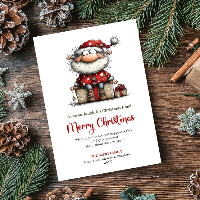 Whimsical Santa Funny Hand Drawn Holiday Card Julkort (Whimsical Santa Funny Hand Drawn Holiday Card)