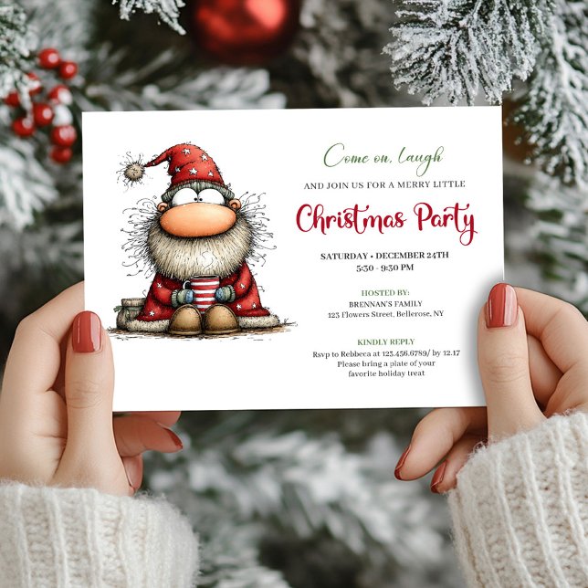 Whimsical Santa Hand Drawn Holiday Party Invite Inbjudningar (Whimsical Santa Hand Drawn Holiday Party Invite)