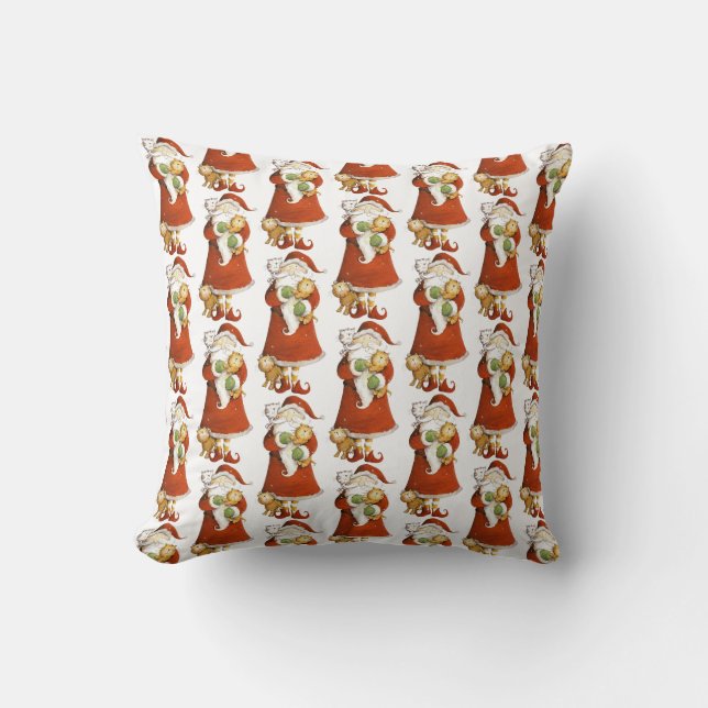Whimsical Santa & Kattmönster Kudde (Framsida)