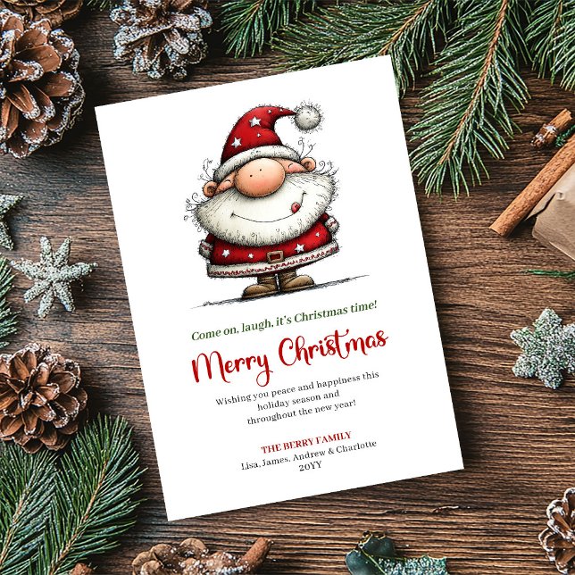 Whimsical Santa Lekern julhälsning Julkort (Whimsical Santa Playful Modern Christmas Greeting)