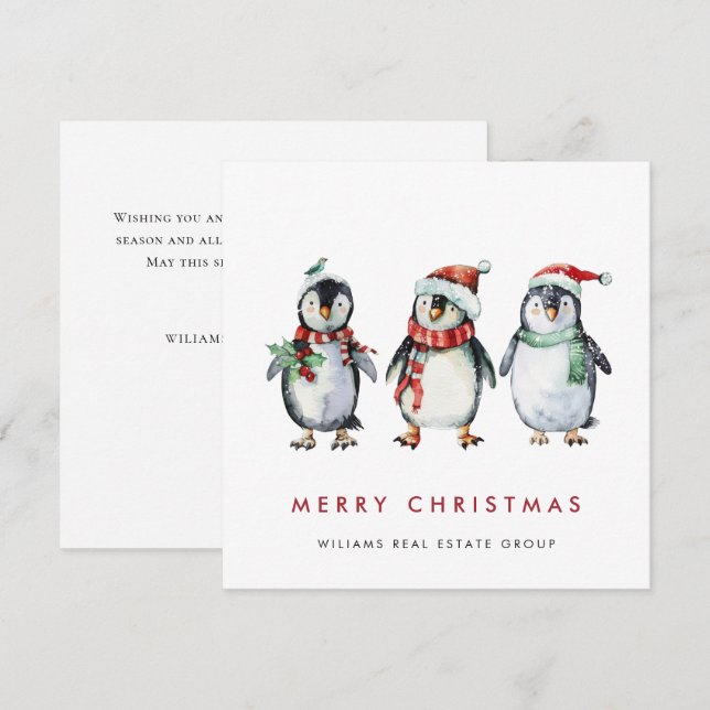 Whimsical Santa Penguins jul Corporate Julkort (Fram/baksida)