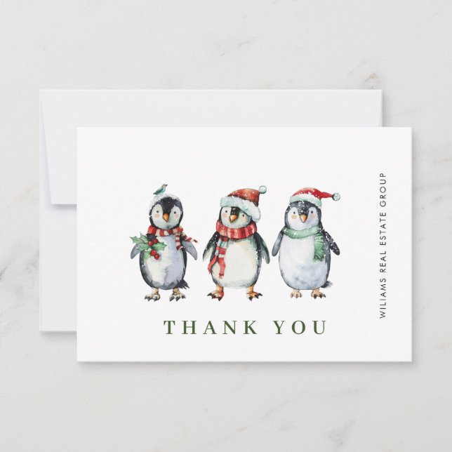 Whimsical Santa Penguins jul Corporate Tack Kort (Framsida)