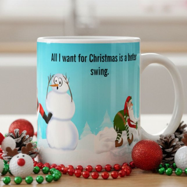 Whimsical Santa Playing Golf, Snowman And Elves  Kaffemugg (Skapare uppladdad)