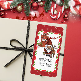 Whimsical Santa Reindeer Christmas Return Address Adressetikett