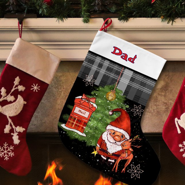 Whimsical Santa Reindeer Christmas Stocking I Dad Stor Julstrumpa (Whimsical Santa Reindeer Christmas Stocking I Dad)