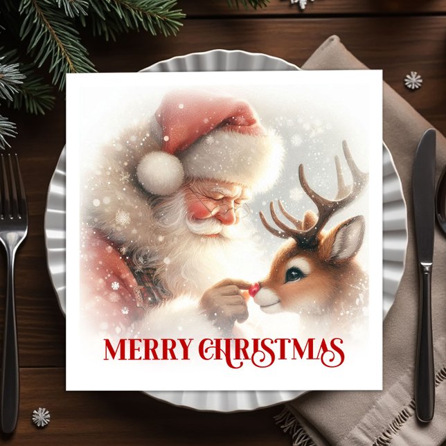 Whimsical Santa Rudolph juldagsservetter Pappersservett (Whimsical Santa Rudolph Xmas Dinner Napkins)